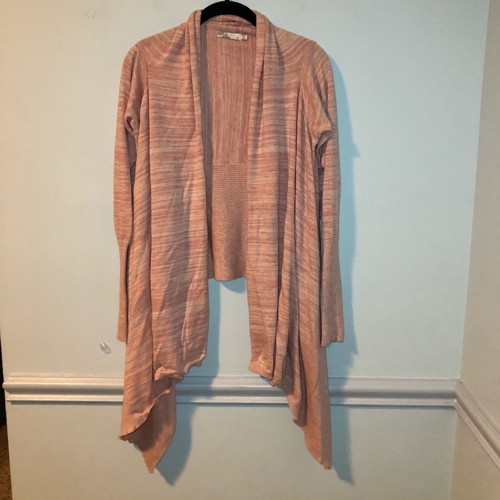 Prana Pink & White Striped Open Long Sleeve Cardigan Size Small